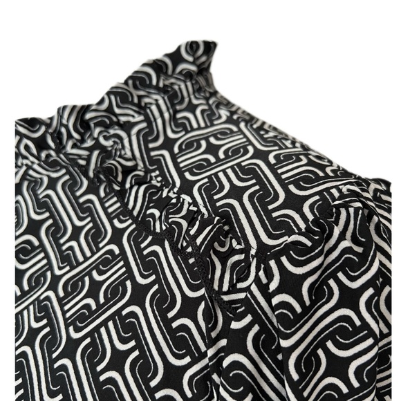 Cocomo Petite blouse, size S neutral geometric, ties ruffle stand up collar EUC - Picture 4 of 14